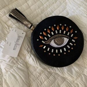 NWT Neiman Marcus Black and Metallic Eye Coin Wallet